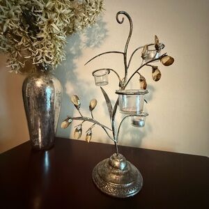 Pier 1 Bohemian Vintage Tea Light Candle Holder with Amber Jewel Accents